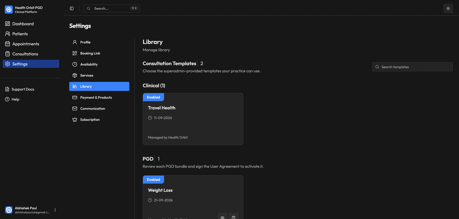Health Orbit PGD consultation workflow - Dark Mode