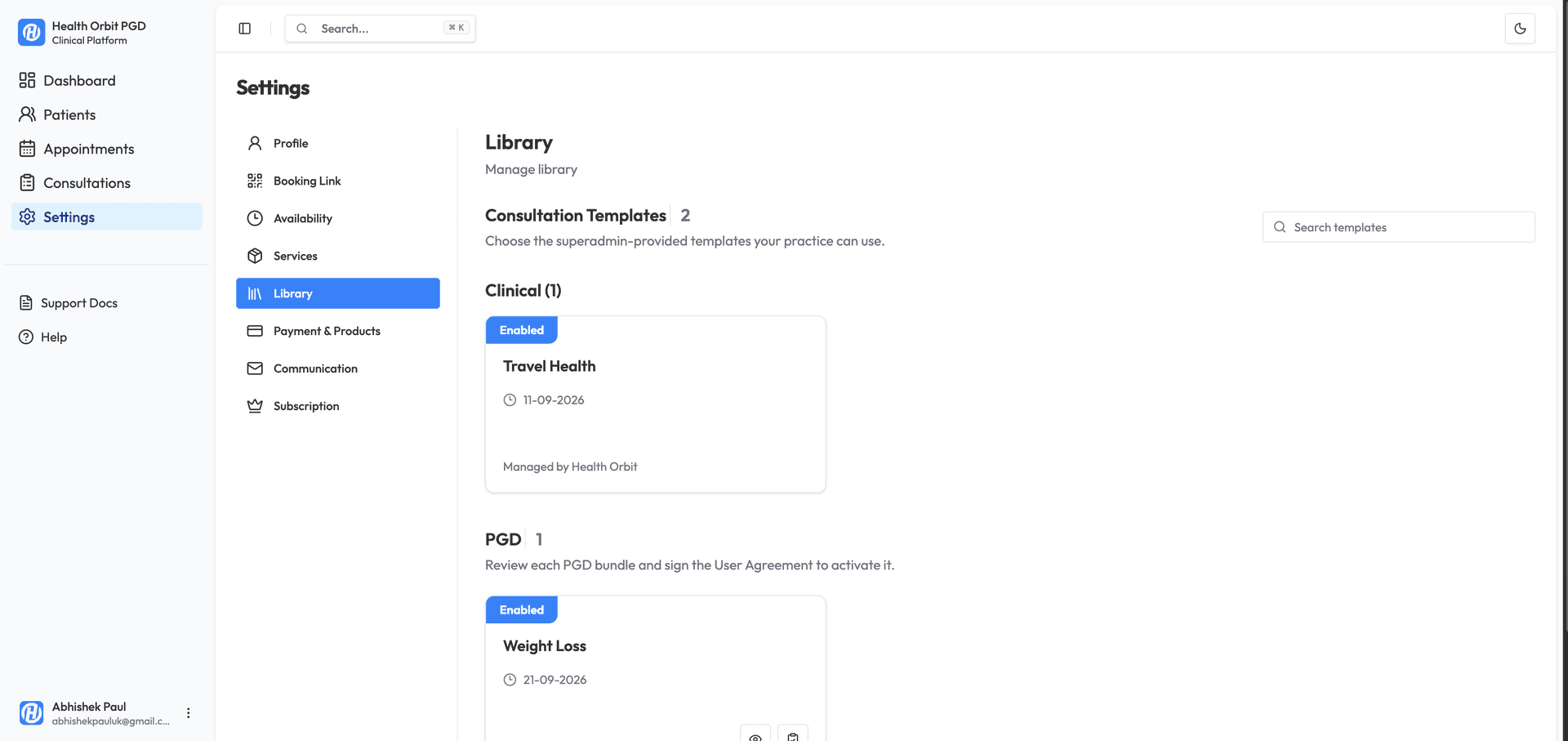 Health Orbit PGD consultation workflow - Light Mode